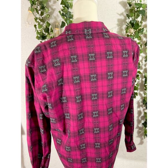 Vintage 90's Napa Valley Petites Women's Pink Black Heart Button Up Size Medium - Picture 9 of 12